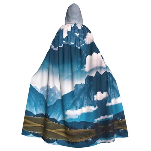CADREWY Eleganter Umhang mit Kapuze für Damen und Herren, Motiv: Landschaft mit Bergen, für Cosplay, Karneval, Partys, Maskerade, Events von CADREWY