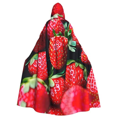 CADREWY Eleganter Umhang mit Kapuze für Damen und Herren, mit Erdbeerdruck, für Cosplay, Karneval, Partys, Maskerade, Events von CADREWY