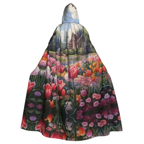 CADREWY Eleganter Umhang mit Kapuze für Damen und Herren, mit Tulpenmotiv, für Cosplay, Karneval, Partys, Maskerade von CADREWY