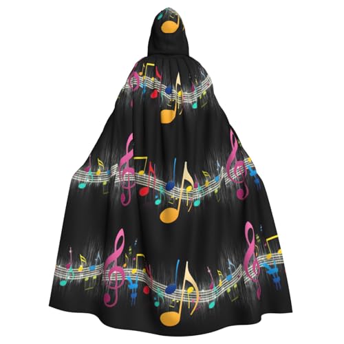 CADREWY Farbenfroher Musiknoten-Druck, eleganter Kapuzenumhang für Damen und Herren, für Cosplay, Karneval, Partys, Maskerade, Events CADREWY Farbenfroher Musiknoten-Druck, eleganter Kapuzenumhang für Damen und Herren, für Cosplay, Karneval, Partys, Maskerade, Events von CADREWY