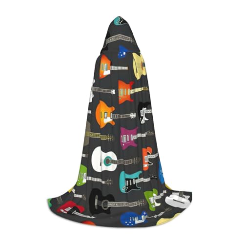 CADREWY Farbiger Akustik- und Gitarren-Aufdruck, Kapuzenumhang, Unisex, Gothic-Kostüm, Karneval, Mottopartys, Vampir, festliche Dekoration von CADREWY