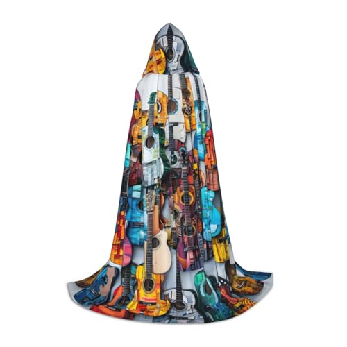 CADREWY Farbiger Akustik- und Gitarren-Aufdruck, Kapuzenumhang, Unisex, Gothic-Kostüm, Karneval, Mottopartys, Vampir, festliche Dekoration von CADREWY