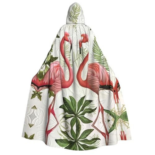 CADREWY Flamingos auf weißem Druck, bequemer Kapuzenumhang für Erwachsene für Männer und Frauen, Cosplay, Karneval, Motto-Partys, Schwarz von CADREWY