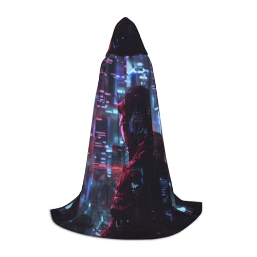 CADREWY Hacker Era Print Kapuzenumhang Unisex Gothic Kostüm Karneval Mottopartys Vampir Festliche Dekoration von CADREWY