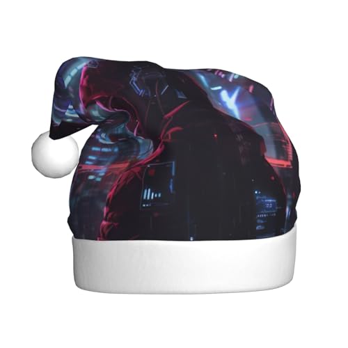 CADREWY Hacker Era Weihnachtsmannmütze für Erwachsene, Unisex, Weihnachtsmannmütze mit Weihnachtsfeier-Dekor von CADREWY