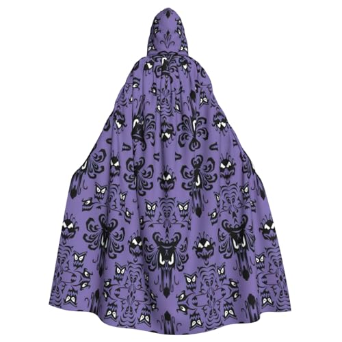 CADREWY Horror-Muster auf violettem Hintergrund, eleganter Kapuzenumhang für Damen und Herren, für Cosplay, Karneval, Partys, Maskerade, Events, Schwarz von CADREWY
