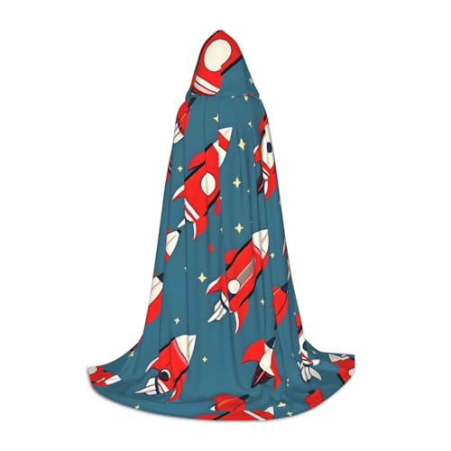 CADREWY Kapuzenumhang mit Cartoon-Raketen-Druck, Unisex, Gothic-Kostüm, Karneval, Mottopartys, Vampir, festliche Dekoration von CADREWY
