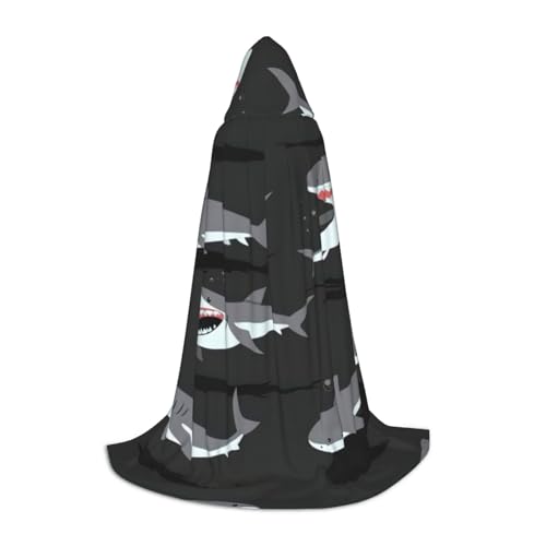 CADREWY Kapuzenumhang mit Hai-Druck, Unisex, Gothic-Kostüm, Karneval, Mottopartys, Vampir, festliche Dekoration von CADREWY