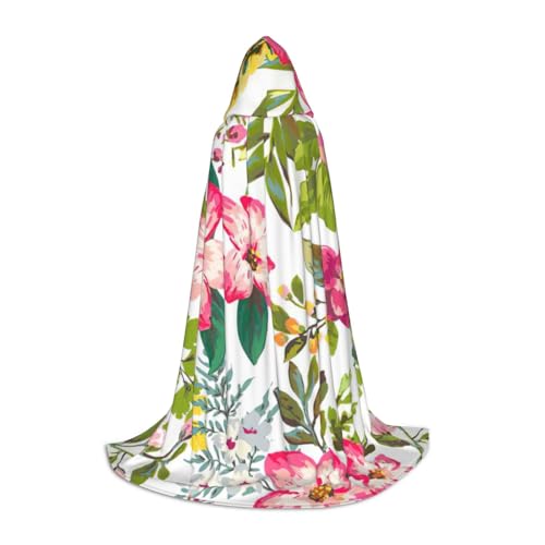 CADREWY Kapuzenumhang mit Hibiskusblumen-Aufdruck, Unisex, Gothic-Kostüm, Karneval, Mottopartys, Vampir, festliche Dekoration von CADREWY