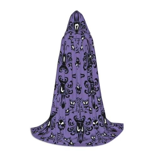 CADREWY Kapuzenumhang mit Horror-Muster auf violettem Hintergrund, Unisex, Gothic-Kostüm, Karneval, Mottopartys, Vampir, festliche Dekoration von CADREWY