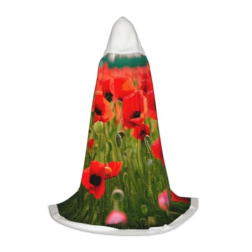 CADREWY Kapuzenumhang mit Mohnblumen, lebhaften Blütenblättern, Unisex, Gothic-Kostüm, Karneval, Mottopartys, Vampir, festliche Dekoration von CADREWY