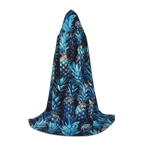 CADREWY Kapuzenumhang mit blauem Ananas-Druck, Unisex, Gothic-Kostüm, Karneval, Mottopartys, Vampir, festliche Dekoration von CADREWY