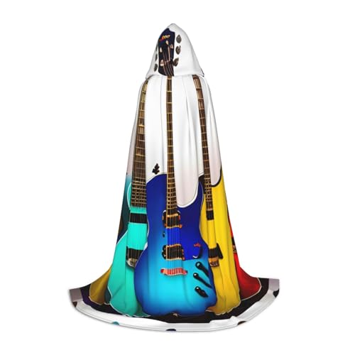 CADREWY Kapuzenumhang mit buntem Gitarren-Druck, Unisex, Gothic-Kostüm, Karneval, Mottopartys, Vampir, festliche Dekoration von CADREWY