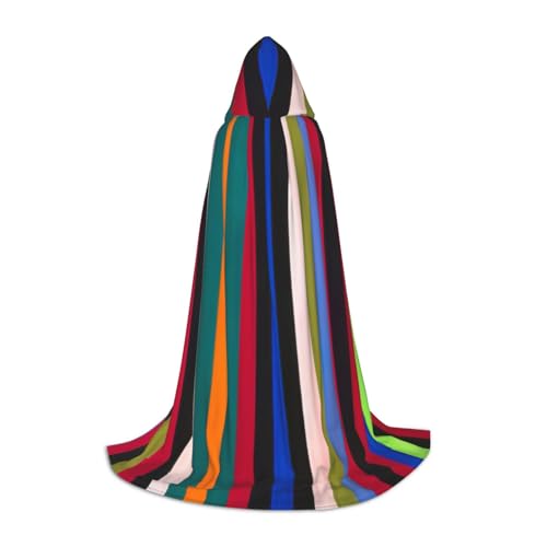 CADREWY Kapuzenumhang mit farbigen Streifen, vertikaler Druck, Unisex, Gothic-Kostüm, Karneval, Mottopartys, Vampir, festliche Dekoration von CADREWY