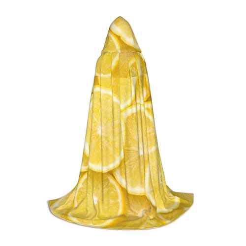 CADREWY Kapuzenumhang mit gelbem Zitronendruck, Unisex, Gothic-Kostüm, Karneval, Mottopartys, Vampir, festliche Dekoration von CADREWY