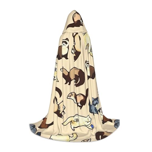 CADREWY Kapuzenumhang mit haarigem Frettchen-Aufdruck, Unisex, Gothic-Kostüm, Karneval, Mottopartys, Vampir, festliche Dekoration von CADREWY