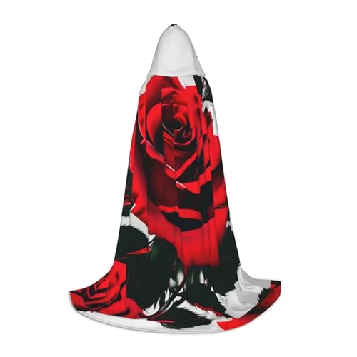 CADREWY Kapuzenumhang mit roter Rose, Unisex, Gothic-Kostüm, Karneval, Mottopartys, Vampir, festliche Dekoration von CADREWY