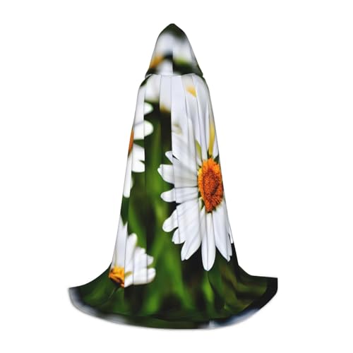 CADREWY Kapuzenumhang mit weißem Gänseblümchen-Motiv, Unisex, Gothic-Kostüm, Karneval, Mottopartys, Vampir, festliche Dekoration von CADREWY