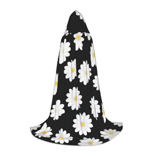 CADREWY Kapuzenumhang mit weißem Gänseblümchen-Motiv, Unisex, Gothic-Kostüm, Karneval, Mottopartys, Vampir, festliche Dekoration von CADREWY