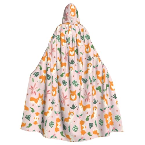 CADREWY Kleiner Corgi-Aufdruck, bezaubernder Umhang mit Kapuze, Unisex, Umhang für Halloween, Cosplay und Thema von CADREWY