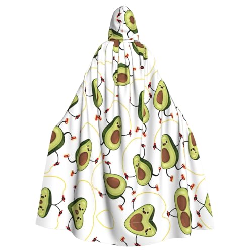 CADREWY Lustiger Cartoon-Avocado-Druck, bezaubernder Umhang mit Kapuze in voller Länge, Unisex, Umhang für Halloween, Cosplay und Thema von CADREWY