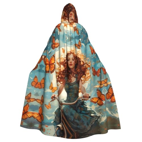 CADREWY Mädchen Fahrrad Schmetterling Druck bezaubernder Kapuzenumhang in voller Länge Unisex Umhang für Halloween Cosplay und Thema CADREWY Mädchen Fahrrad Schmetterling Druck bezaubernder Kapuzenumhang in voller Länge Unisex Umhang für Halloween Cosplay und Thema von CADREWY