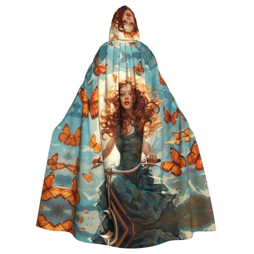 CADREWY Mädchen Fahrrad Schmetterling Druck bezaubernder Kapuzenumhang in voller Länge Unisex Umhang für Halloween Cosplay und Thema von CADREWY