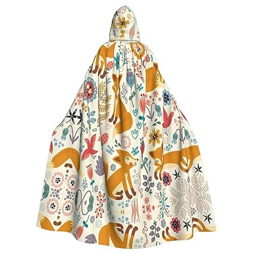 CADREWY Niedlicher Blumen-Tiermuster-Druck, eleganter Kapuzenumhang für Damen und Herren, für Cosplay, Karneval, Partys, Maskerade-Veranstaltungen von CADREWY