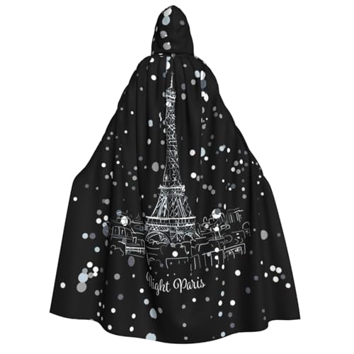 CADREWY Night Paris Eiffelturm-Druck, bequemer Erwachsenen-Umhang mit Kapuze, Umhang für Männer und Frauen, Cosplay, Karneval, Motto-Partys von CADREWY