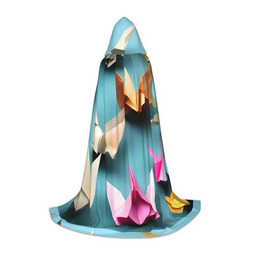 CADREWY Origami-Papier-Kranich-Druck, Kapuzenumhang, Unisex, Gothic-Kostüm, Karneval, Mottopartys, Vampir, festliche Dekoration von CADREWY