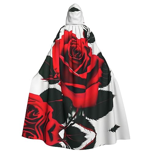 CADREWY Roter Rosen-Druck, eleganter Umhang mit Kapuze für Damen und Herren, für Cosplay, Karneval, Partys, Maskerade, Events von CADREWY