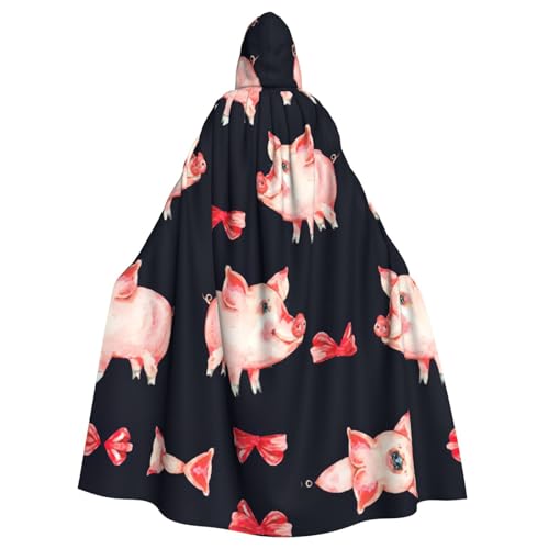 CADREWY Roter süßer Schweinchen-Druck, eleganter Kapuzenumhang für Damen und Herren, für Cosplay, Karneval, Partys, Maskerade Events von CADREWY