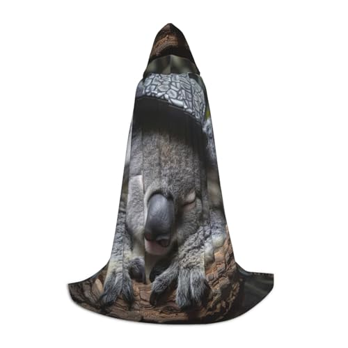 CADREWY Schlafender Koala-Kappe, bedruckt, Kapuzenumhang, Unisex, Gothic-Kostüm, Karneval, Mottopartys, Vampir, festliche Dekoration von CADREWY