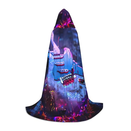CADREWY Schöner Kapuzenumhang mit Gitarren-Druck, Unisex, Gothic-Kostüm, Karneval, Mottopartys, Vampir, festliche Dekoration von CADREWY