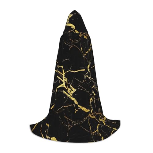 CADREWY Schwarz-goldener Marmor-Aufdruck, Kapuzenumhang, Unisex, Gothic-Kostüm, Karneval, Mottopartys, Vampir, festliche Dekoration von CADREWY