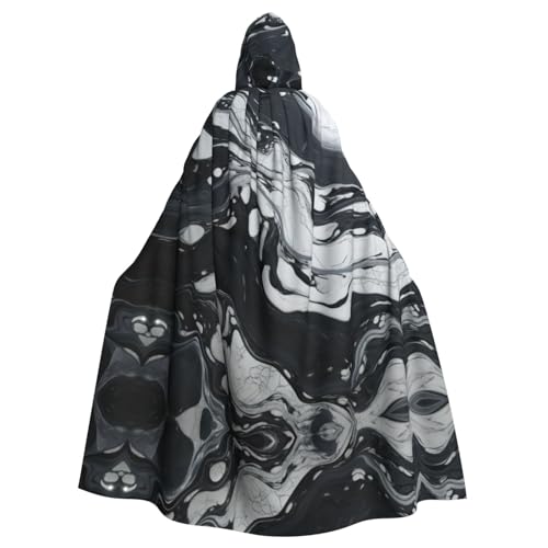 CADREWY Schwarz-weißer Marmor-Druck, bezaubernder Umhang mit Kapuze in voller Länge, Unisex, Umhang für Halloween, Cosplay und Thema von CADREWY