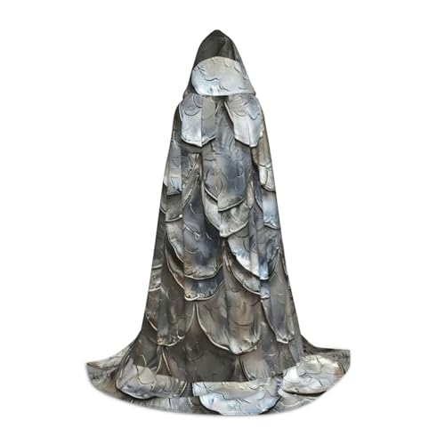 CADREWY Silberfarbener Umhang mit Fischschuppen-Druck, Unisex, Gothic-Kostüm, Karneval, Mottopartys, Vampir, festliche Dekoration von CADREWY