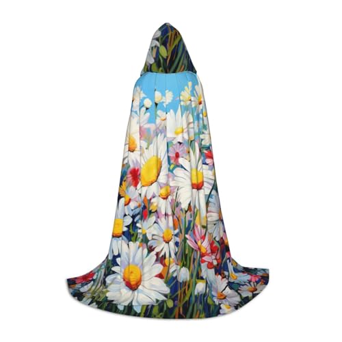 CADREWY Sommer-Umhang mit Gänseblümchen, Blumendruck, Kapuzenumhang, Unisex, Gothic-Kostüm, Karneval, Mottopartys, Vampir, festliche Dekoration von CADREWY