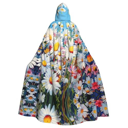 CADREWY Sommerumhang mit Gänseblümchen-Motiv, bezaubernd, volle Länge, Kapuzenumhang, Unisex, Umhang für Halloween, Cosplay und Thema von CADREWY