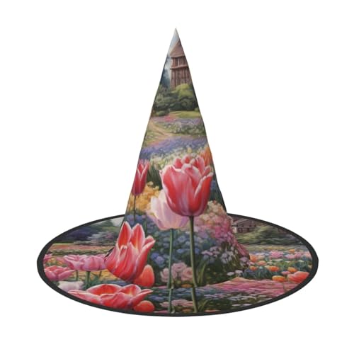 CADREWY Tulpenhut mit Garten-Druck, bequem, für Kostümpartys, Maskerade, Urlaub, Dekorationen, Hut von CADREWY