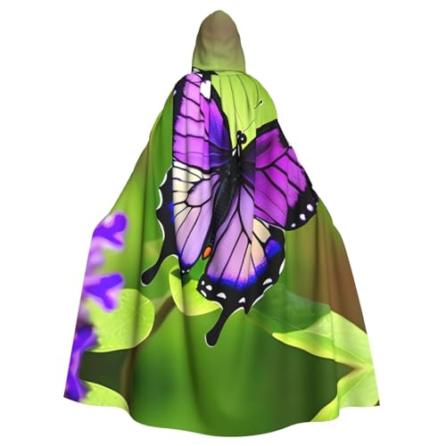 CADREWY Umhang mit Kapuze, Schmetterlings-Aufdruck, bezaubernd, volle Länge, Unisex, Umhang für Halloween, Cosplay und Thema von CADREWY