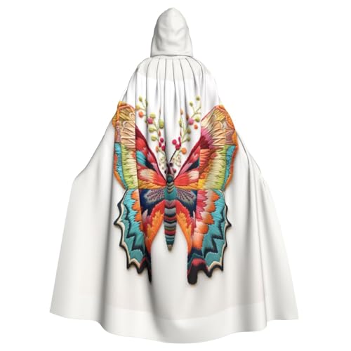 CADREWY Umhang mit Kapuze, bestickt, bunt, Schmetterlings-Druck, bezaubernd, volle Länge, Unisex, Umhang für Halloween, Cosplay und Thema von CADREWY