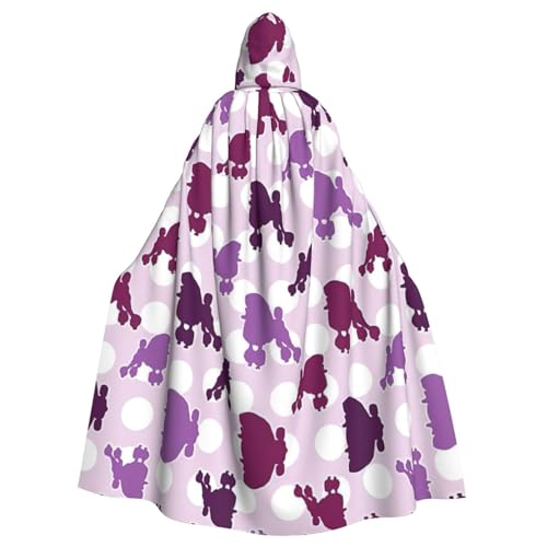 CADREWY Umhang mit Kapuze in voller Länge, Motiv: violetter Pudel, gepunktet, Unisex, Umhang für Halloween, Cosplay und Thema von CADREWY