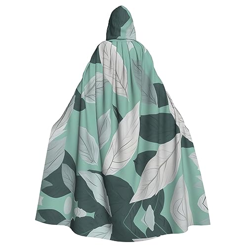 CADREWY Umhang mit Kapuze in voller Länge, für Halloween, Cosplay und Thema, mintgrauer Blätteraufdruck CADREWY Umhang mit Kapuze in voller Länge, für Halloween, Cosplay und Thema, mintgrauer Blätteraufdruck von CADREWY