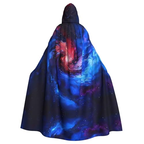 CADREWY Umhang mit Kapuze in voller Länge, mit Galaxie-Druck, für Halloween, Cosplay und Thema, Rot / Blau von CADREWY