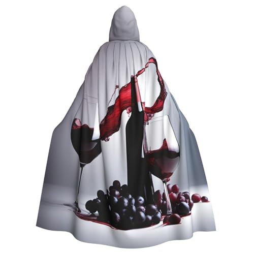 CADREWY Umhang mit Kapuze in voller Länge, mit Rotwein-Druck, Unisex, Umhang für Halloween, Cosplay und Thema von CADREWY