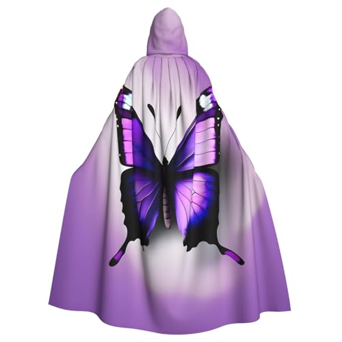 CADREWY Umhang mit Kapuze in voller Länge, mit Schmetterlingsdruck, für Halloween, Cosplay und Thema, Violett von CADREWY