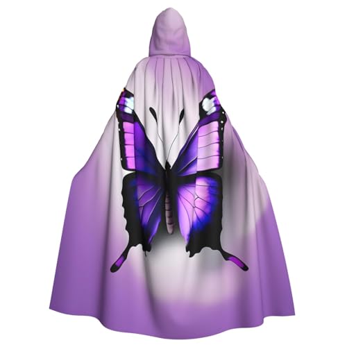 CADREWY Umhang mit Kapuze in voller Länge, mit Schmetterlingsdruck, für Halloween, Cosplay und Thema, Violett von CADREWY
