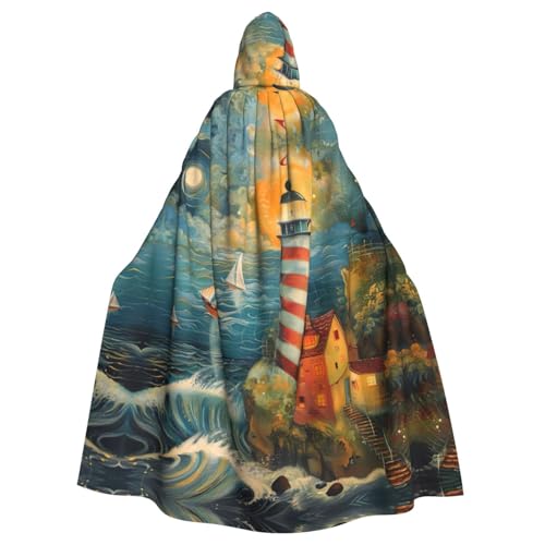 CADREWY Umhang mit Kapuze und Leuchtturm-Aufdruck "The Seaside", Unisex, Umhang für Halloween, Cosplay und Thema von CADREWY