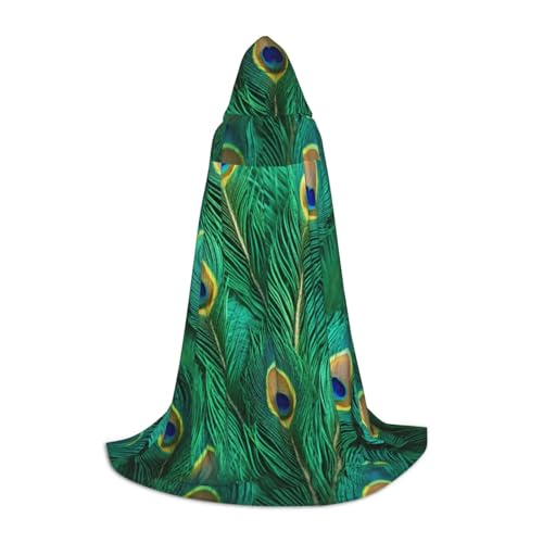 CADREWY Umhang mit Kapuze und Pfauenfeder-Druck, Unisex, Gothic-Kostüm, Karneval, Mottopartys, Vampir, festliche Dekoration von CADREWY